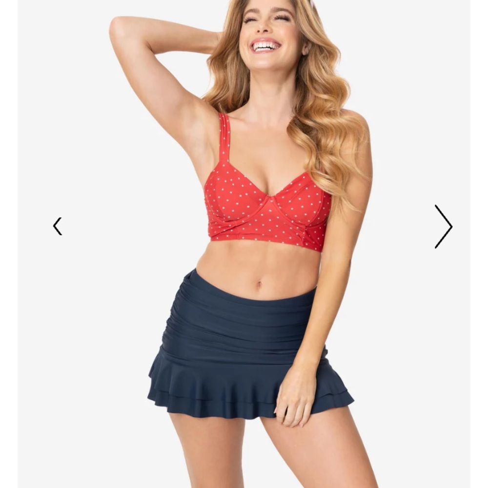 Unique‎ Vintage NWT Pin Dot Marlene Crop Top & Skirted High Waist Alice Bottoms